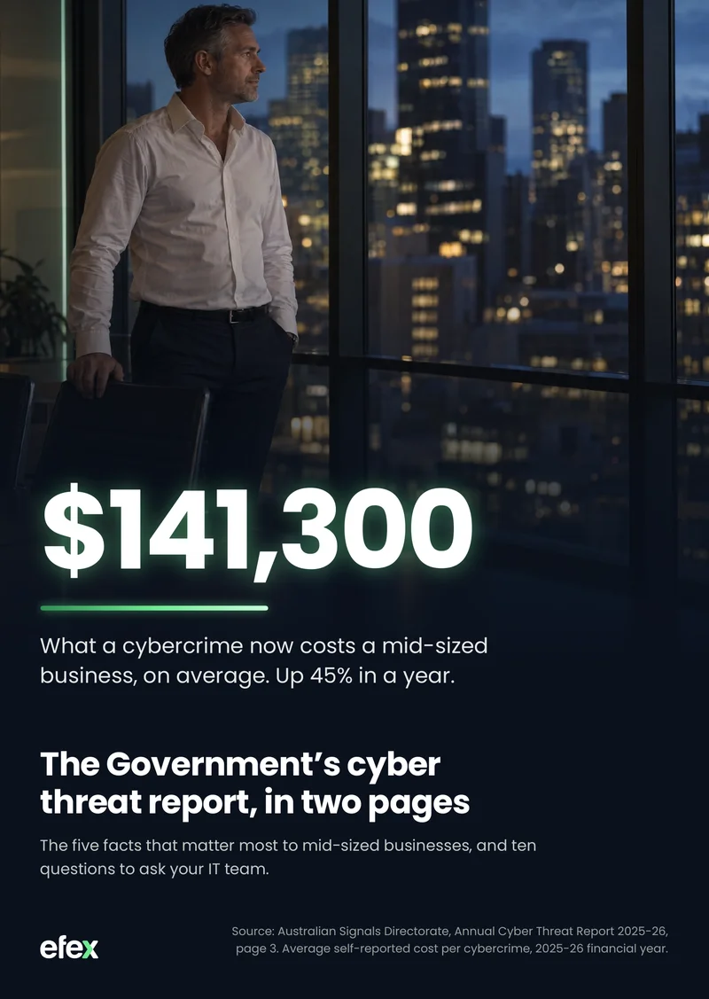 Cover of the efex two-page summary of the ASD Annual Cyber Threat Report 2025-26